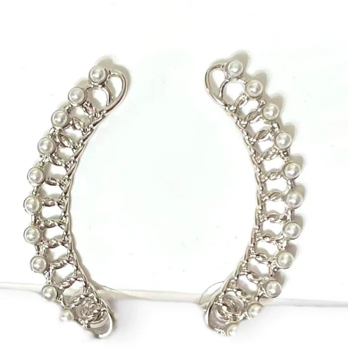 Silver Braided Ivory Pearl Celestial Earrings
