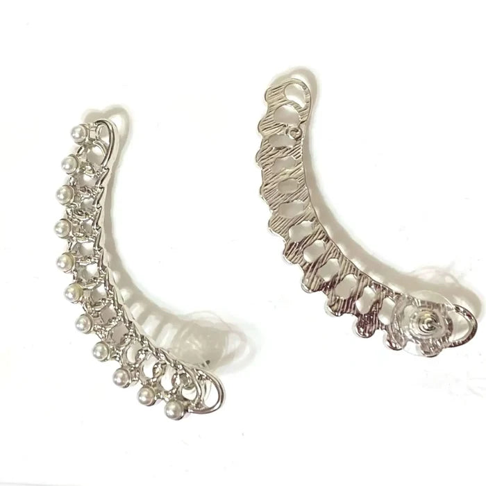Silver Braided Ivory Pearl Celestial Earrings