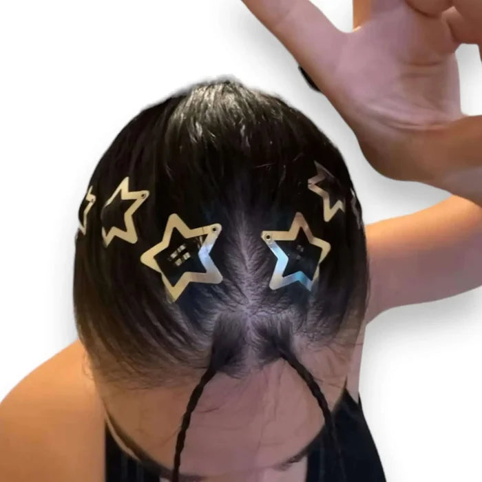 set of 25 silver celestial star hair clips five point metal stars snap back closure cosmic y2k hair accessories