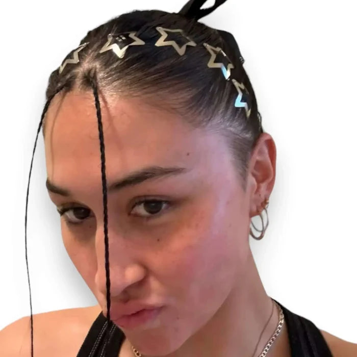set of 25 silver celestial star hair clips five point metal stars snap back closure cosmic y2k hair accessories