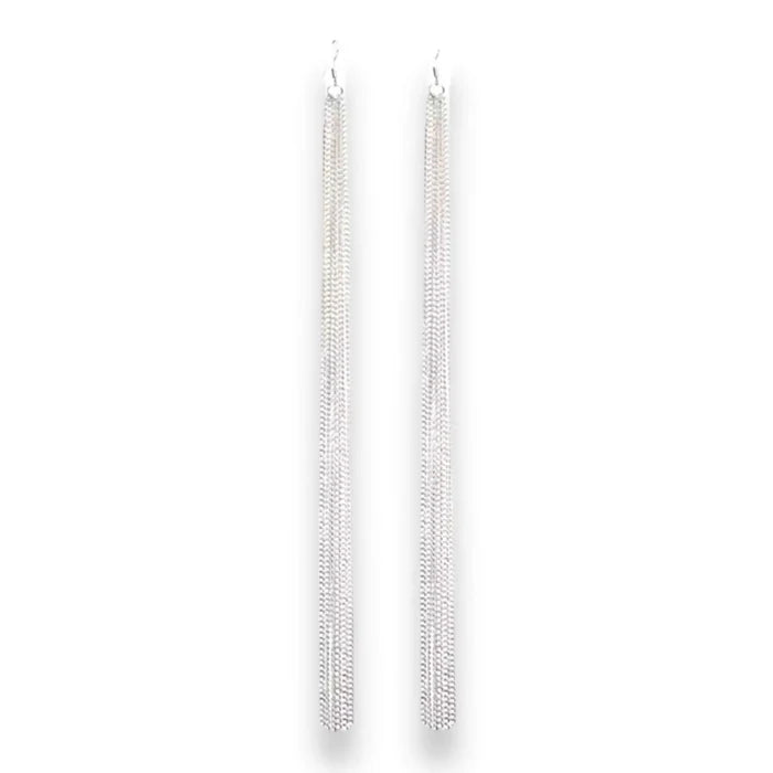 Silver Chain Tassel Long Dangle Earrings