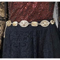 Western cow skull coin link belt with engraved oval links, perfect for festival fashion