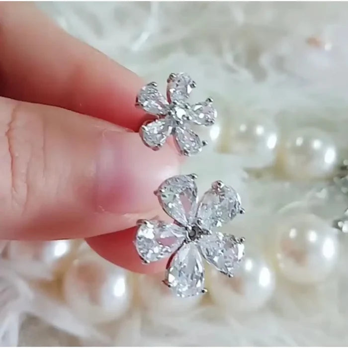 Silver Crystal Flowers Open Band Ring