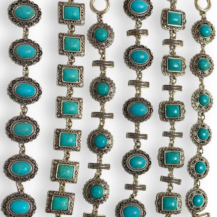Silver Filagree Turquoise Toggle Bracelets