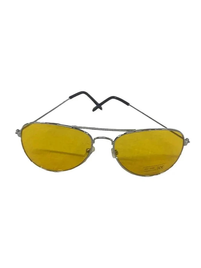 Silver Frame With Yellow Lens Sunglasses - thefancydress.co.uk