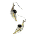 Silver Gold Vein Feather Drop Earrings