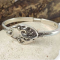 Silver Heart Hammered Bangle Bracelet  hammered heart centerpiece and spring tension closure