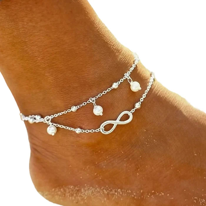 Women's Silver Silver Layering Infinity Anklet - 8-9.5" - Wild Time Fashion