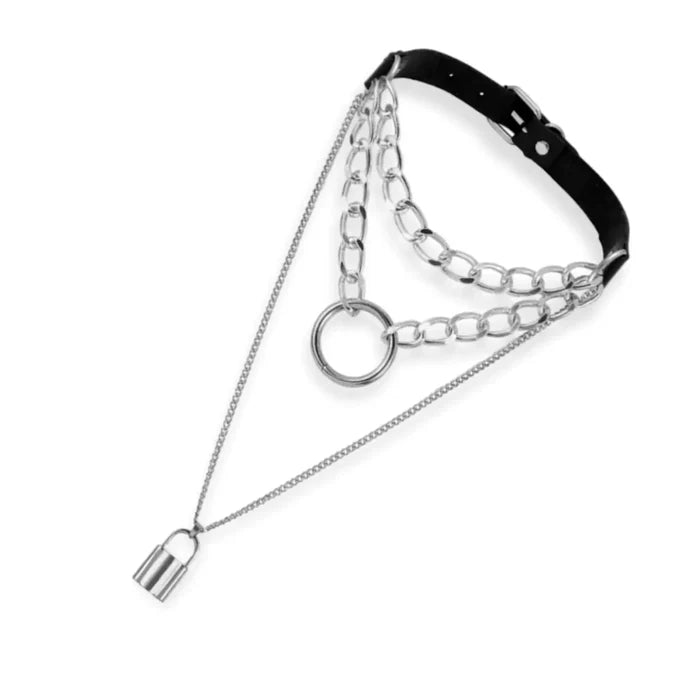 Silver Lock Black Buckle Choker Necklace / one size / women's