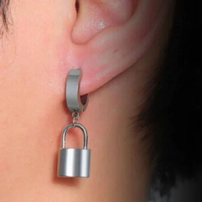Silver Lock Hinged Hoop Earrings
