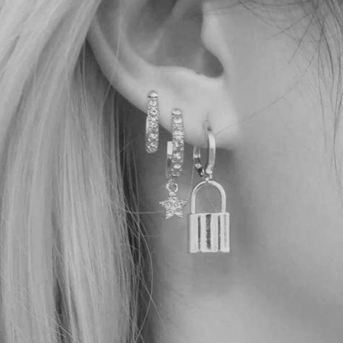 Silver Lock Hinged Hoop Earrings