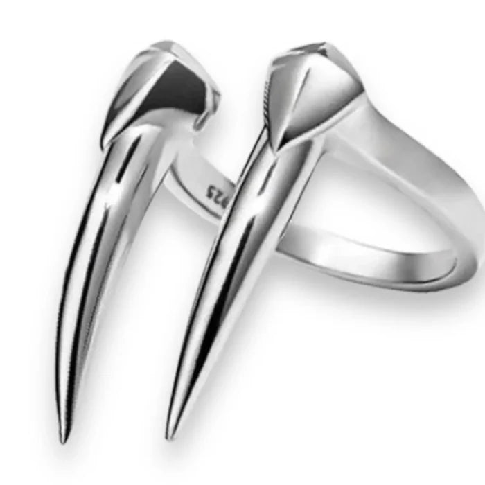 Silver Long Fangs Statement Ring