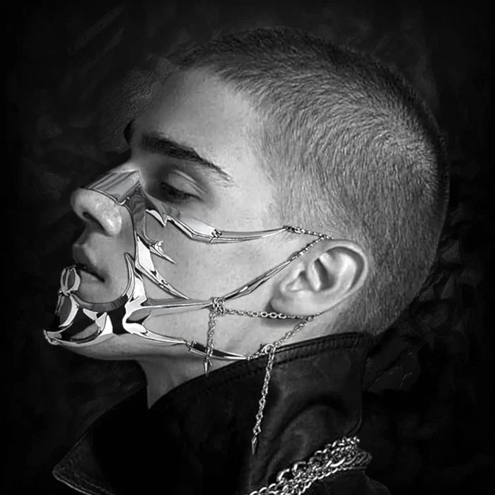 Silver Metal CyberPunk Face Chain Mask