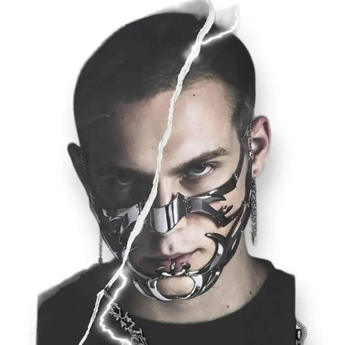 Silver Metal CyberPunk Face Chain Mask