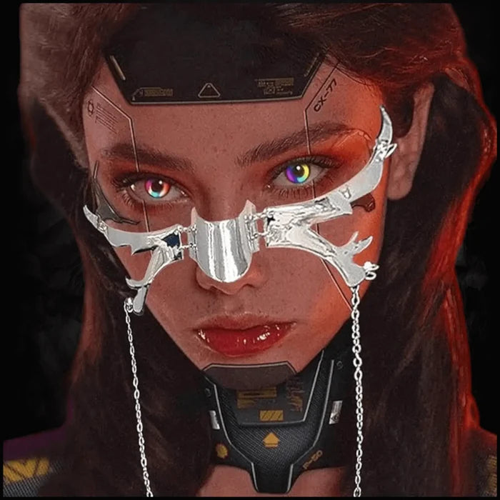 Silver Metal CyberPunk Face Chain Mask