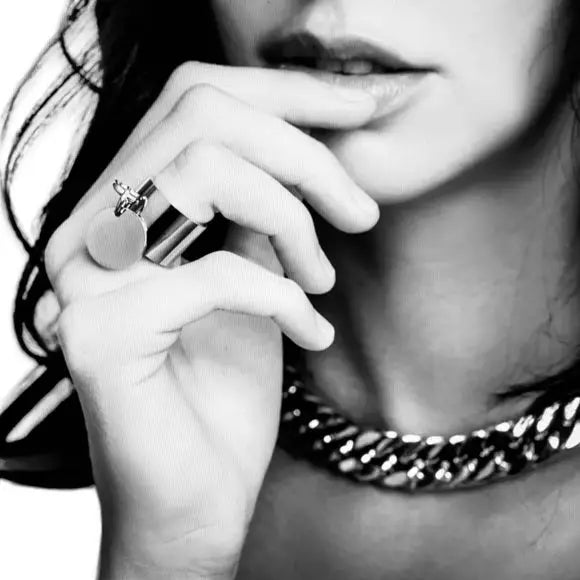 Silver Wide Band Dangle Coin Charm Ring
