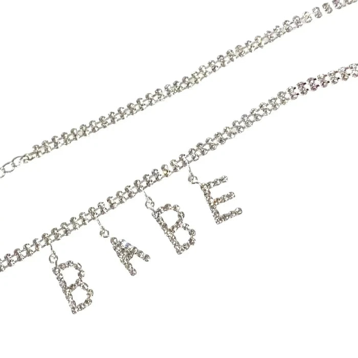 Silver Rhinestone Dangle Multi Wrap Anklet Babe