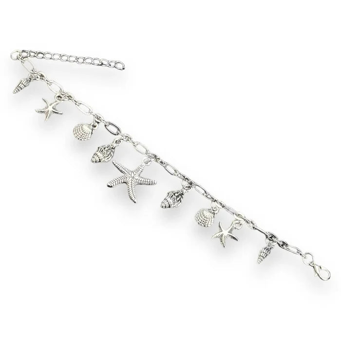 Silver Starfish Anklet Coastal Chic Ankle Wrap -One Size