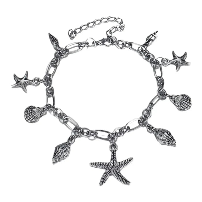 Silver Starfish Anklet Coastal Chic Ankle Wrap -One Size