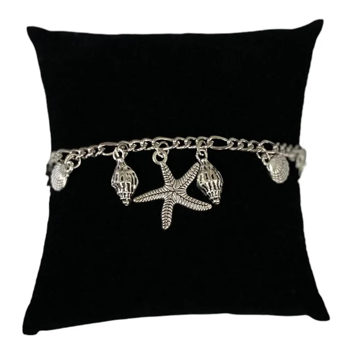 Silver Starfish Anklet Coastal Chic Ankle Wrap -One Size