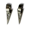 Silver Spiked Hinged Hoop Earrings with removable spear dangles, stainless steel huggie hoops, and click closure flat lay