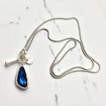 Silver Talisman Crystal Pendant Necklace long snake chain toggle closure dual wrap or waist length statement necklace