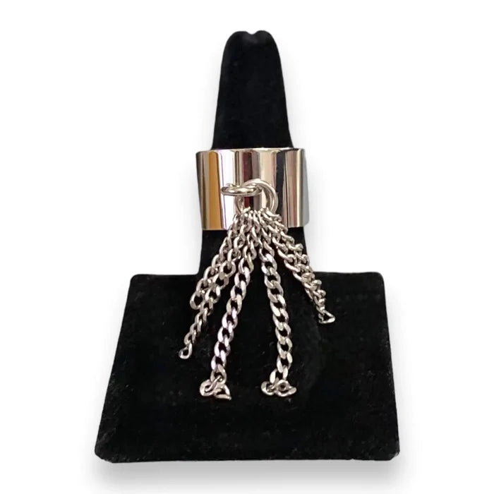 Silver Chain Tassel Statement Ring