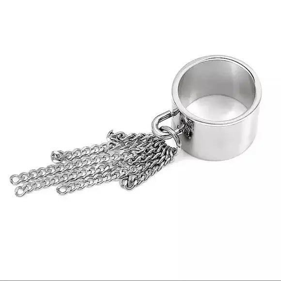Silver Chain Tassel Statement Ring