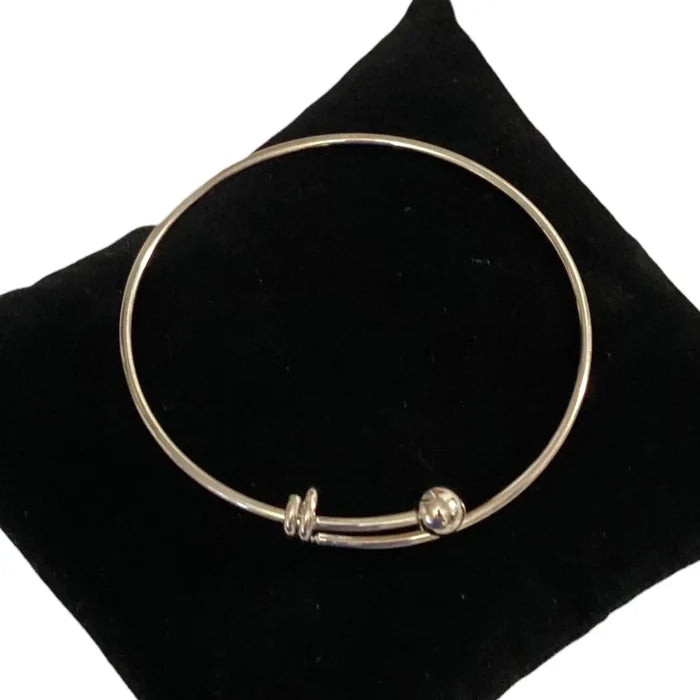 Silver Tension Bangle Bracelet with removable bead, minimalist stackable design, women's one size