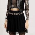 Silver Textured Cut Out Metal Link Belt  round cut out link concho adjustable fashion belt