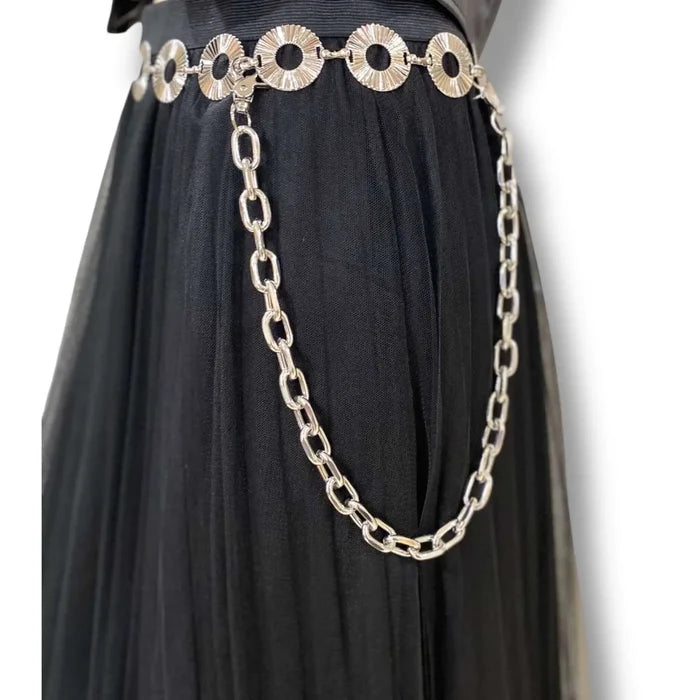 Silver Textured Cut Out Metal Link Belt adjustable add pants chains to accessorize