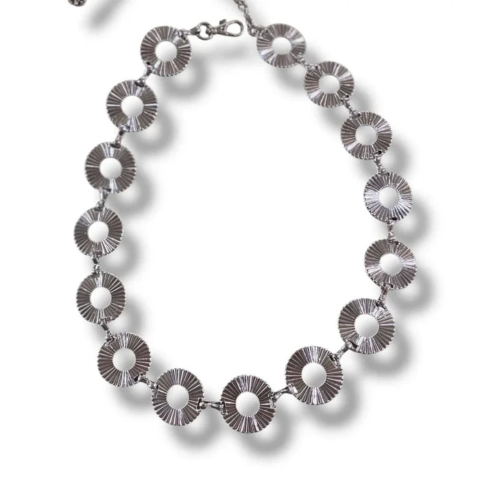 Silver Textured Cut Out Metal Link Belt adjustable chain belt