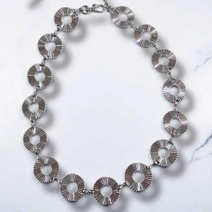 Silver Textured Cut Out Metal Link Belt year round waist belt