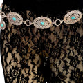Silver Turquoise Western Concho Chain Belt with oval medallions and adjustable chain for women osfm
