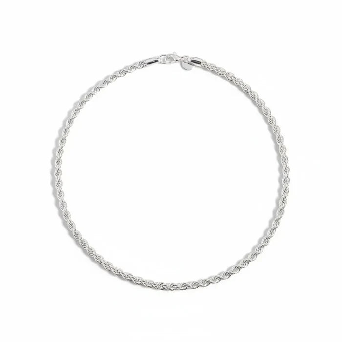 Silver Twisted Spiral Rope Chain Bracelet in 925 sterling silver with 4mm width and lobster clasp closure flat lay 8.5"