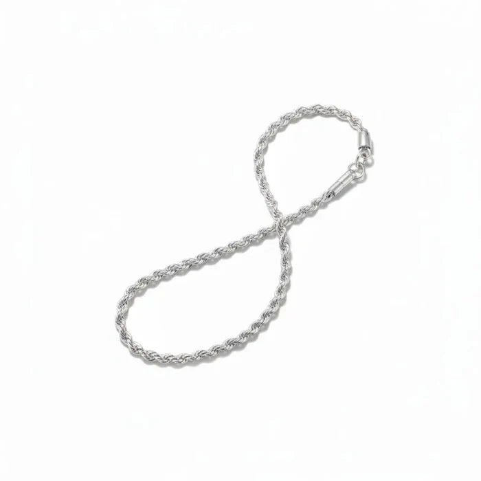 Silver Twisted Spiral Rope Chain Bracelet in 925 sterling silver with 4mm width and lobster clasp closure flat lay 8.5"