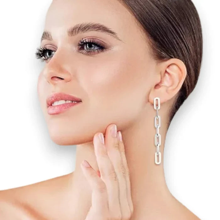 Silver U Link Dangle Earrings - Interlocking U Stud Earrings / Silver / One Size - Women’s Earrings