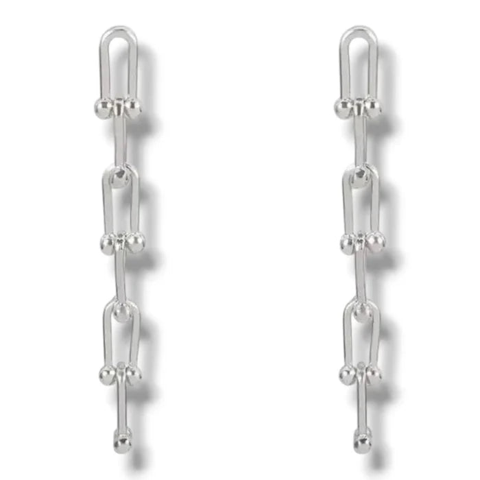 Silver U Link Dangle Earrings - Interlocking U Stud Earrings / Silver / One Size - Women’s Earrings