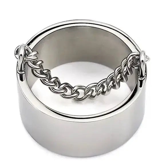 Silver Wide Band Chain Charm Ring