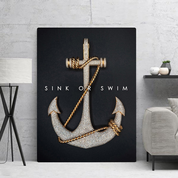 Sink Or Swim Letter With Anchor Wall Art Canvas Print - BlueArtDecor