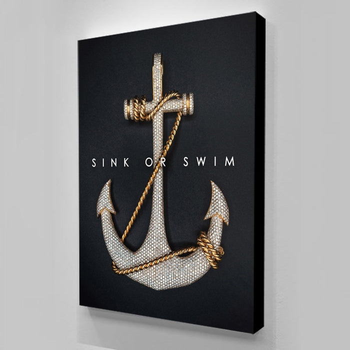 Sink Or Swim Letter With Anchor Wall Art Canvas Print - BlueArtDecor
