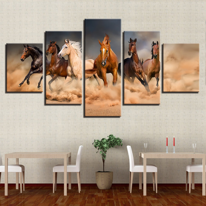 Six Horse Running in Desert Wall Art Decor Canvas Printing - BlueArtDecor