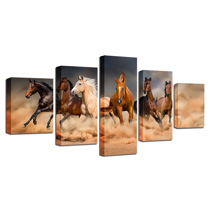 Six Horse Running in Desert Wall Art Decor Canvas Printing - BlueArtDecor