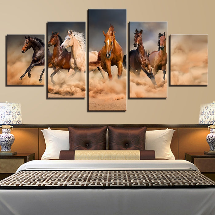 Six Horse Running in Desert Wall Art Decor Canvas Printing - BlueArtDecor