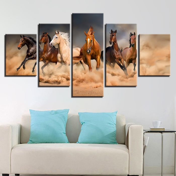 Six Horse Running in Desert Wall Art Decor Canvas Printing - BlueArtDecor
