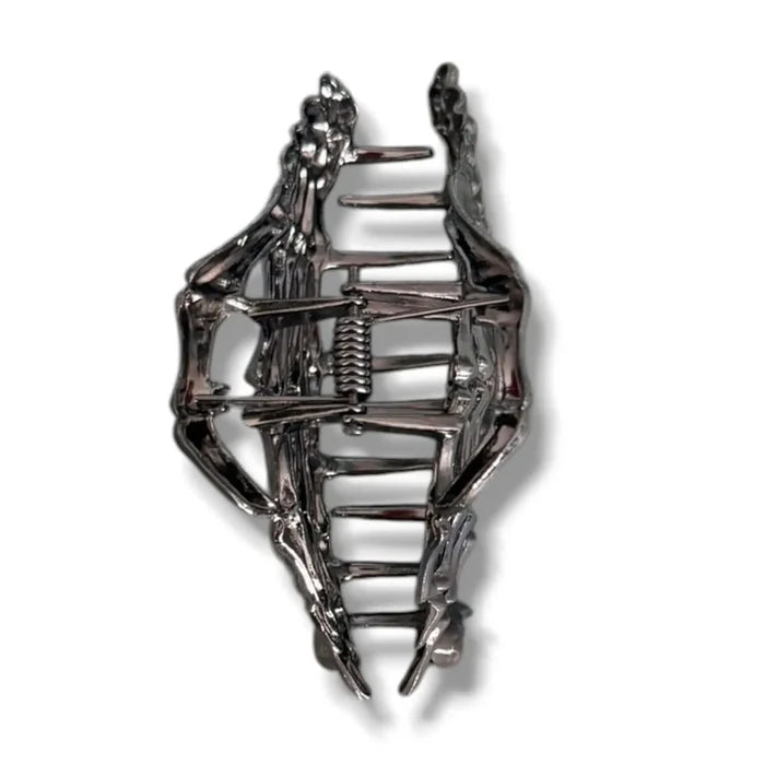 Skeleton Hand Hair Metal Clip in gunmetal gray with gothic claw design and strong metal grip for alternative hairstyles