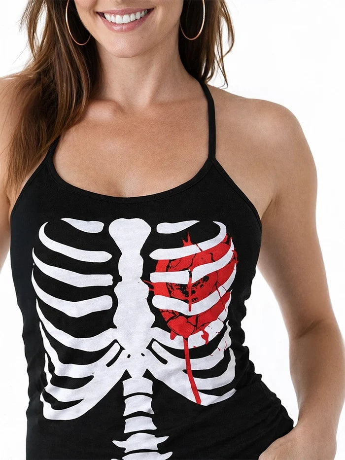 Skeleton Printed Halloween Vest Top - thefancydress.co.uk