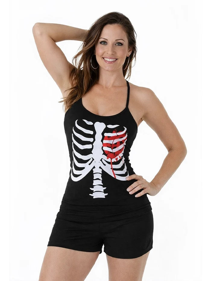 Skeleton Printed Halloween Vest Top - thefancydress.co.uk
