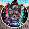 Skull Color Hippie Round Beach Towel - BlueArtDecor