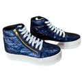 Women's Blue Textured  Metallic Lace Up or Zipper  Distressed Platform High Top Sneakers - Size 10- Wild Time Fashion
